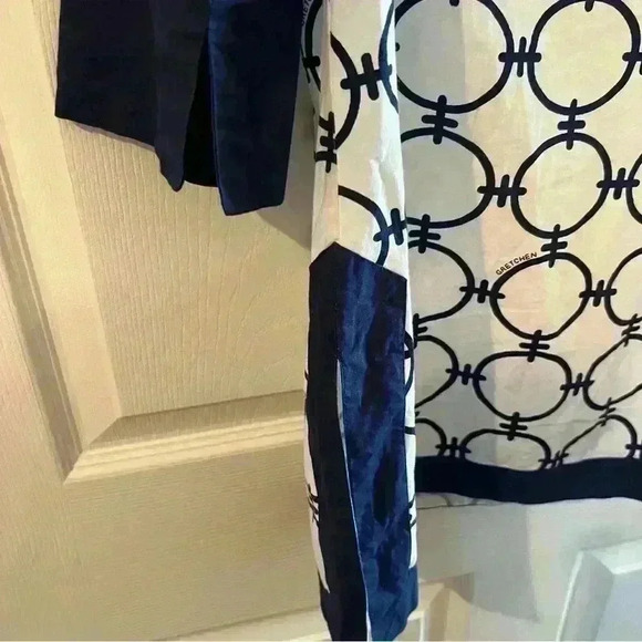 Gretchen Scott Designs Navy and White Geometric Design Tunic 100% Cotton Small - Picture 4 of 6